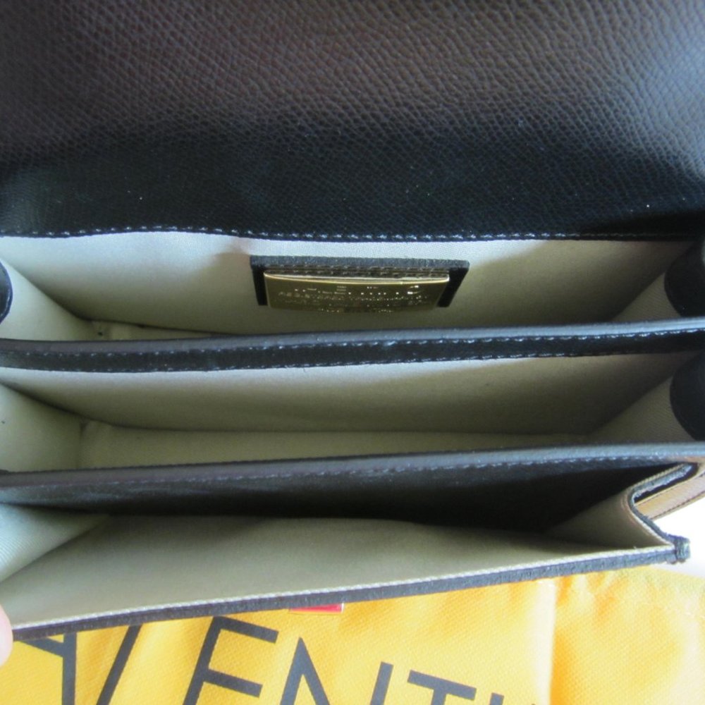Valentino By Mario Valentino Black Leather Gold Studded Top Handle Cross… - Picture 7 of 12